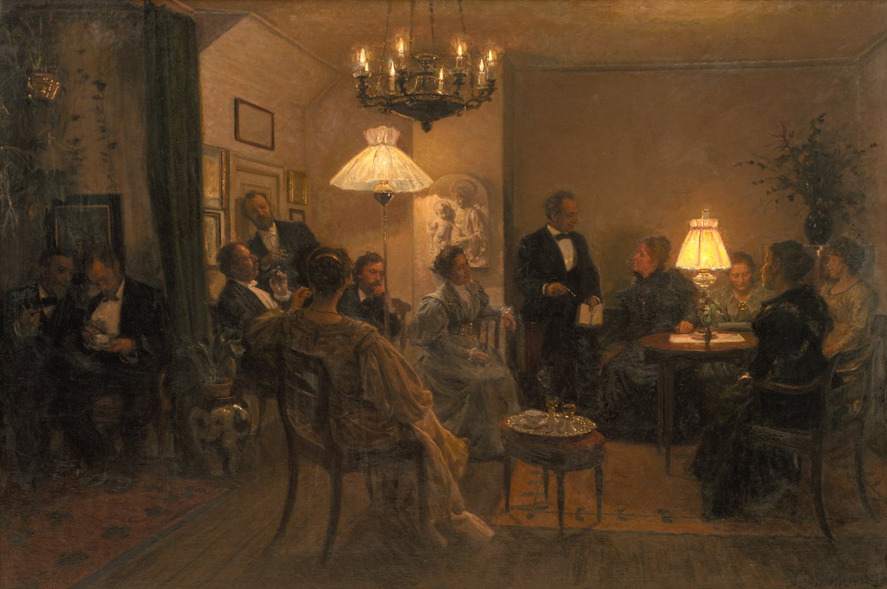 Uma festa à noite na casa do artista de Viggo Johansen