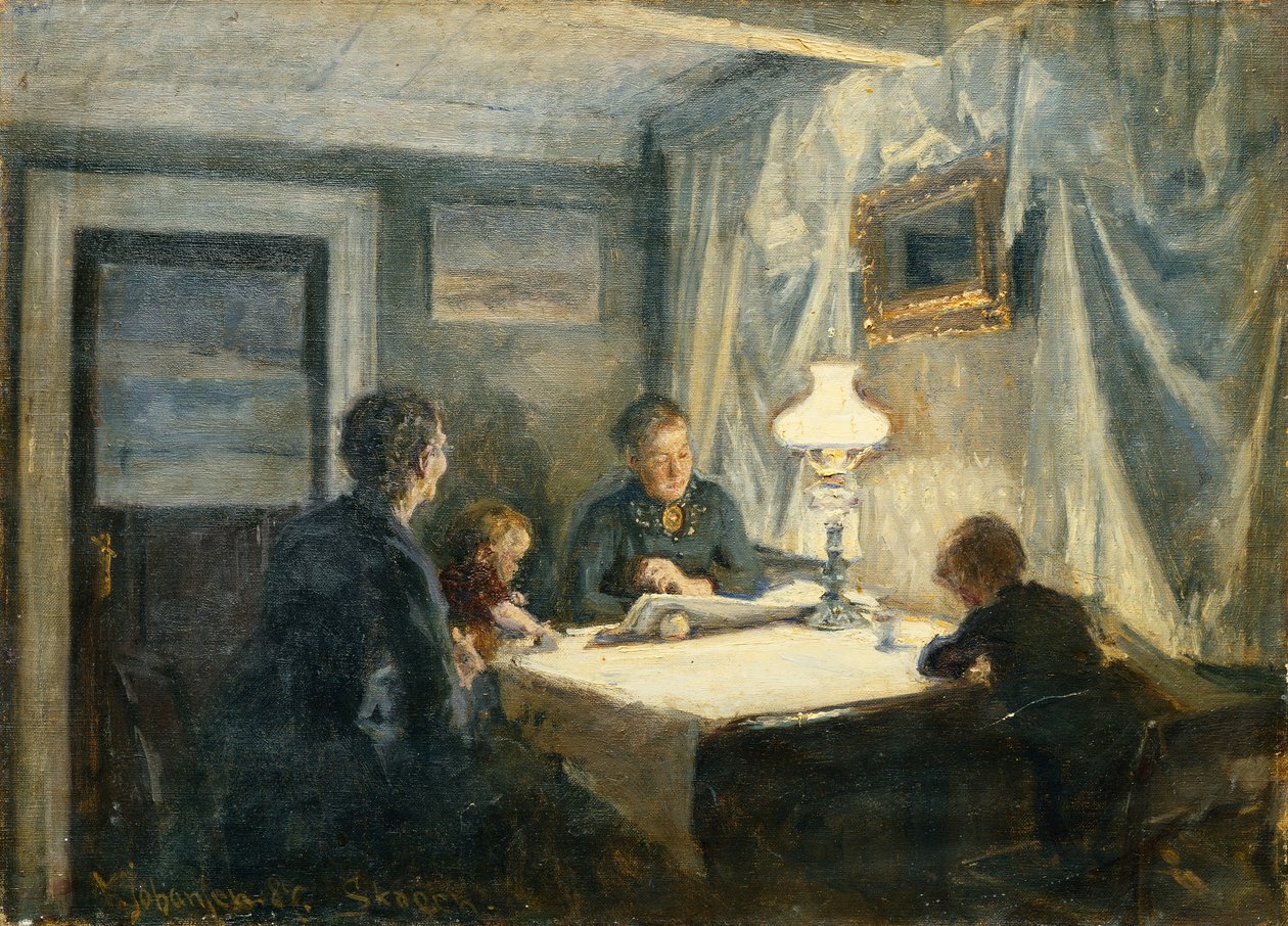 Noite em Skagen (a família do artista) de Viggo Johansen