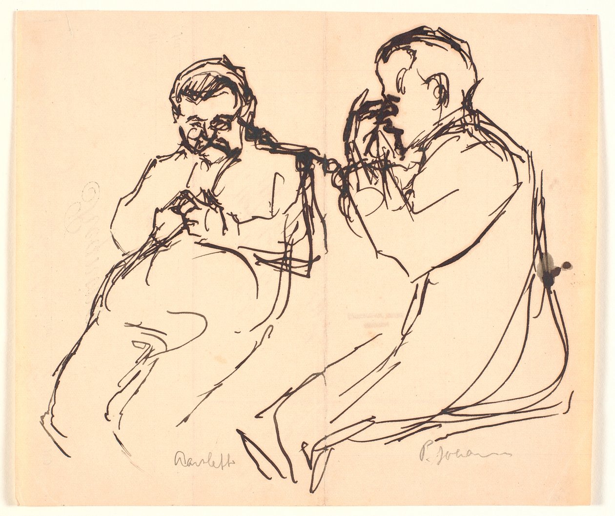 Esboço de figura. Dois homens sentados: Aarsleff e P. Johansen de Viggo Johansen