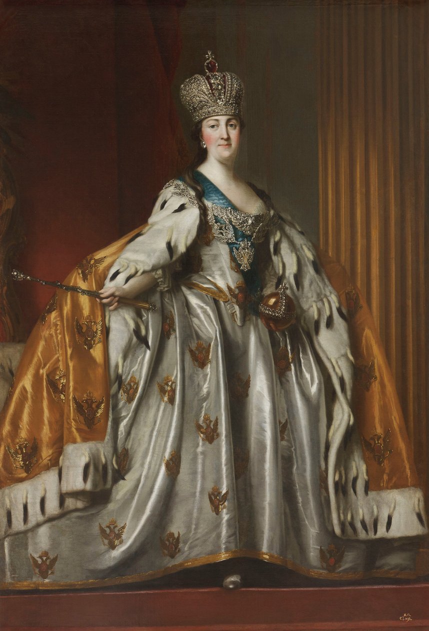 Retrato da imperatriz Catarina II 1729-1796 em suas roupas de coroação, depois de 1762 de Vigilius Erichsen