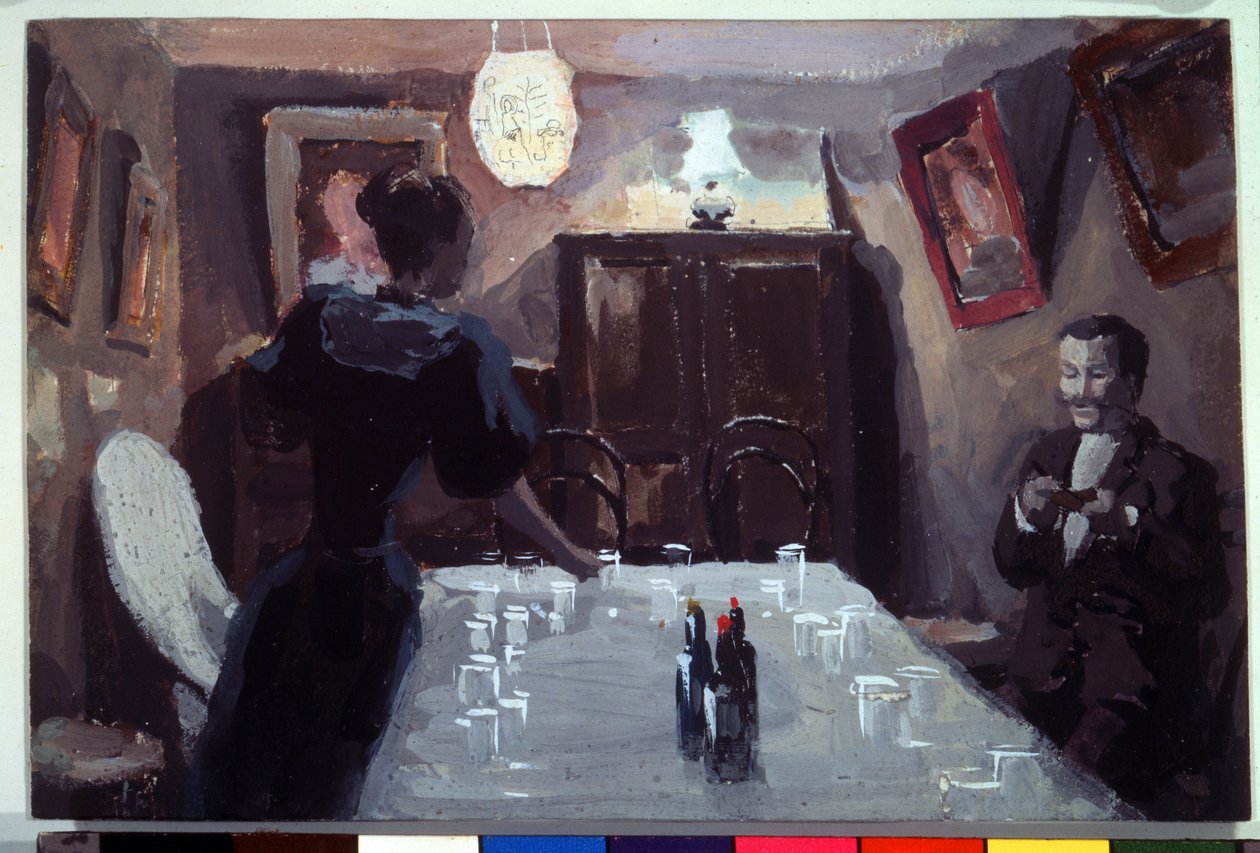 "Visitantes em espera" (Visitantes em espera) Aquarela e guache de Viktor (Victor) Elpidiforovich Borisov-Musatov (Borisov Musatov) (1870-1905) (simbolismo) 1894 Galeria Estatal Tretyakov, Moscou, Rússia de Viktor Elpidiforovich Borisov Musatov