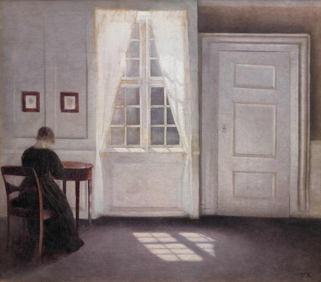 Um quarto na casa dos artistas em Strandgade, Copenhague, com a esposa dos artistas de Vilhelm Hammershøi
