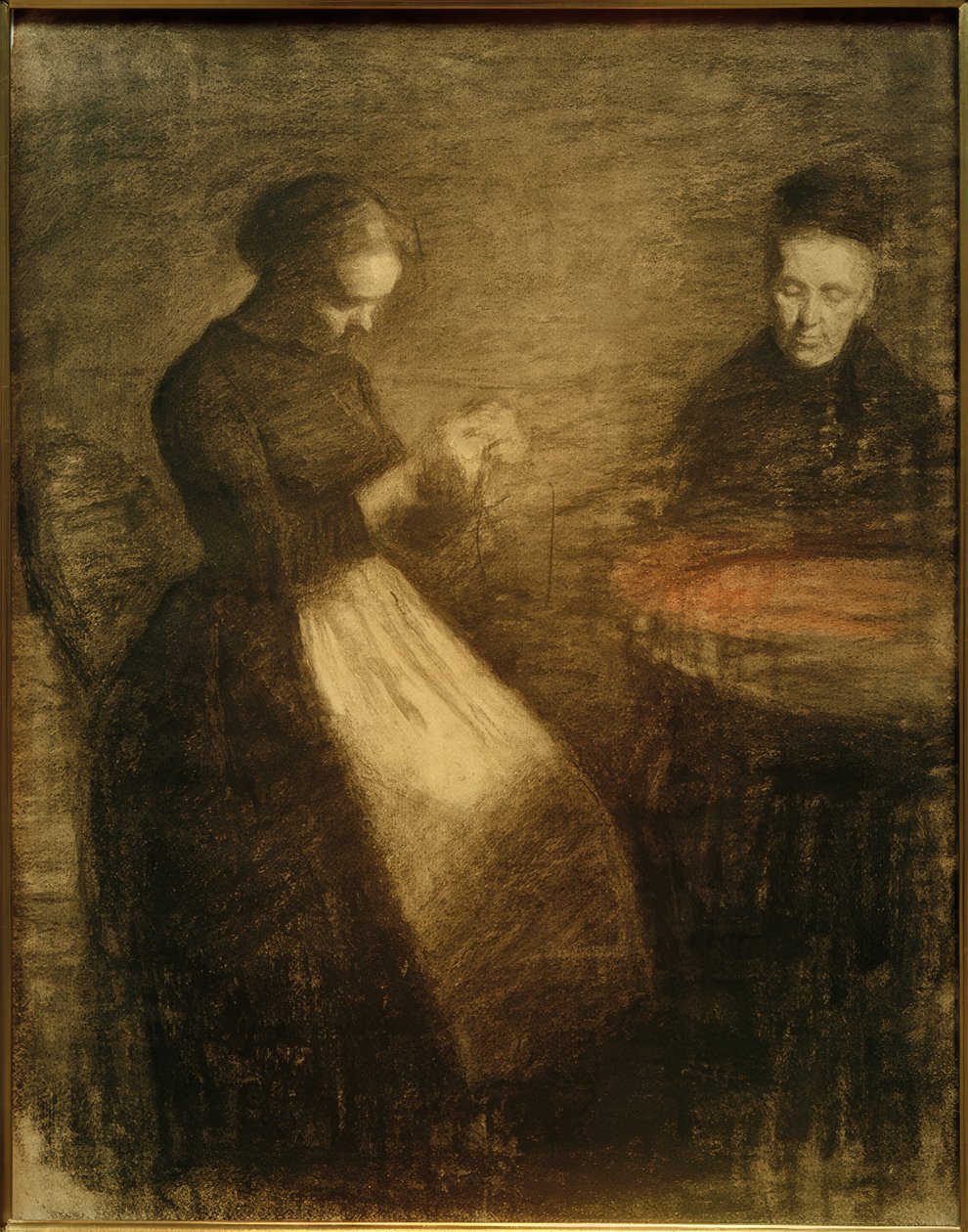 Noite na sala de estar de Vilhelm Hammershoi