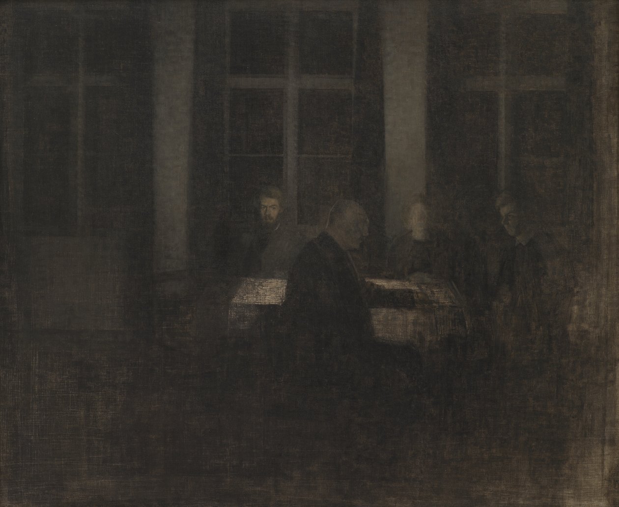 Noite na sala de estar de Vilhelm Hammershøi