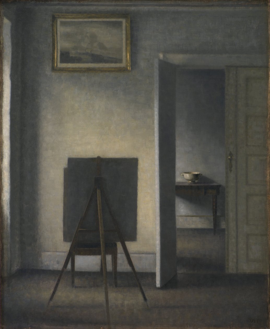 Interior com cavalete do artista de Vilhelm Hammershøi
