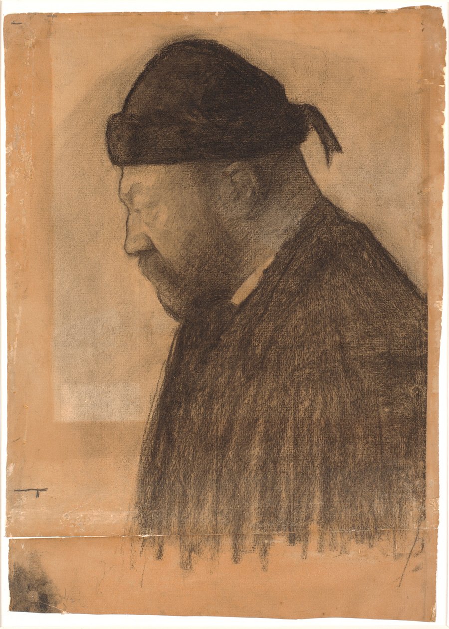 Retrato de Thorvald Bindesbøll de perfil à esquerda de Vilhelm Hammershøi