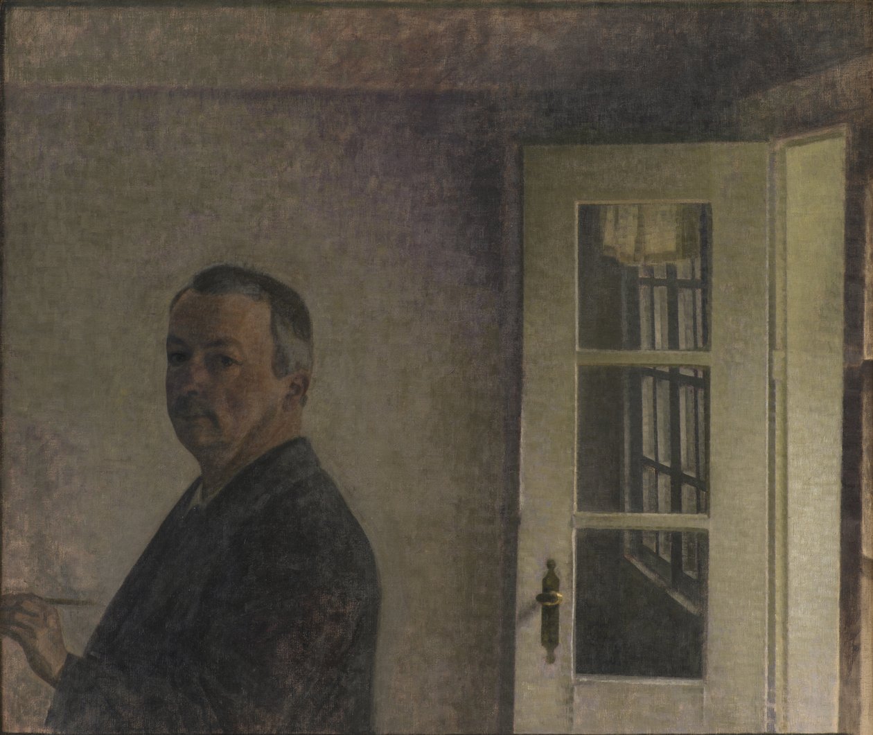 Auto-retrato. The Cottage Spurveskjul em Sorgenfri, norte de Copenhague de Vilhelm Hammershøi