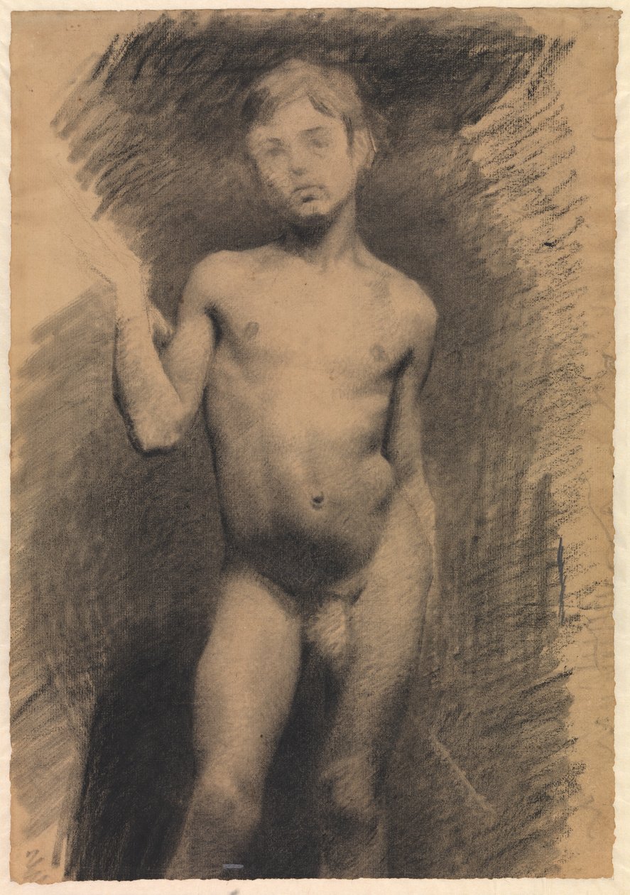 Menino nu de pé. Estudo de modelo de Vilhelm Hammershøi