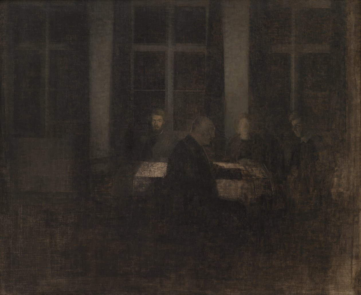 Noite na sala de estar de Vilhelm Hammershøi