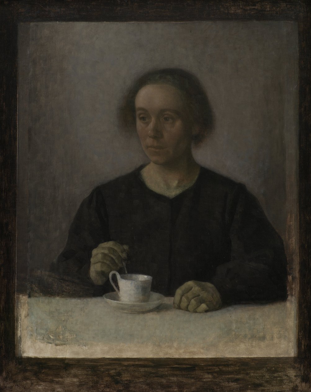 Ida Hammershøi, a esposa do artista, com uma xícara de chá de Vilhelm Hammershøi