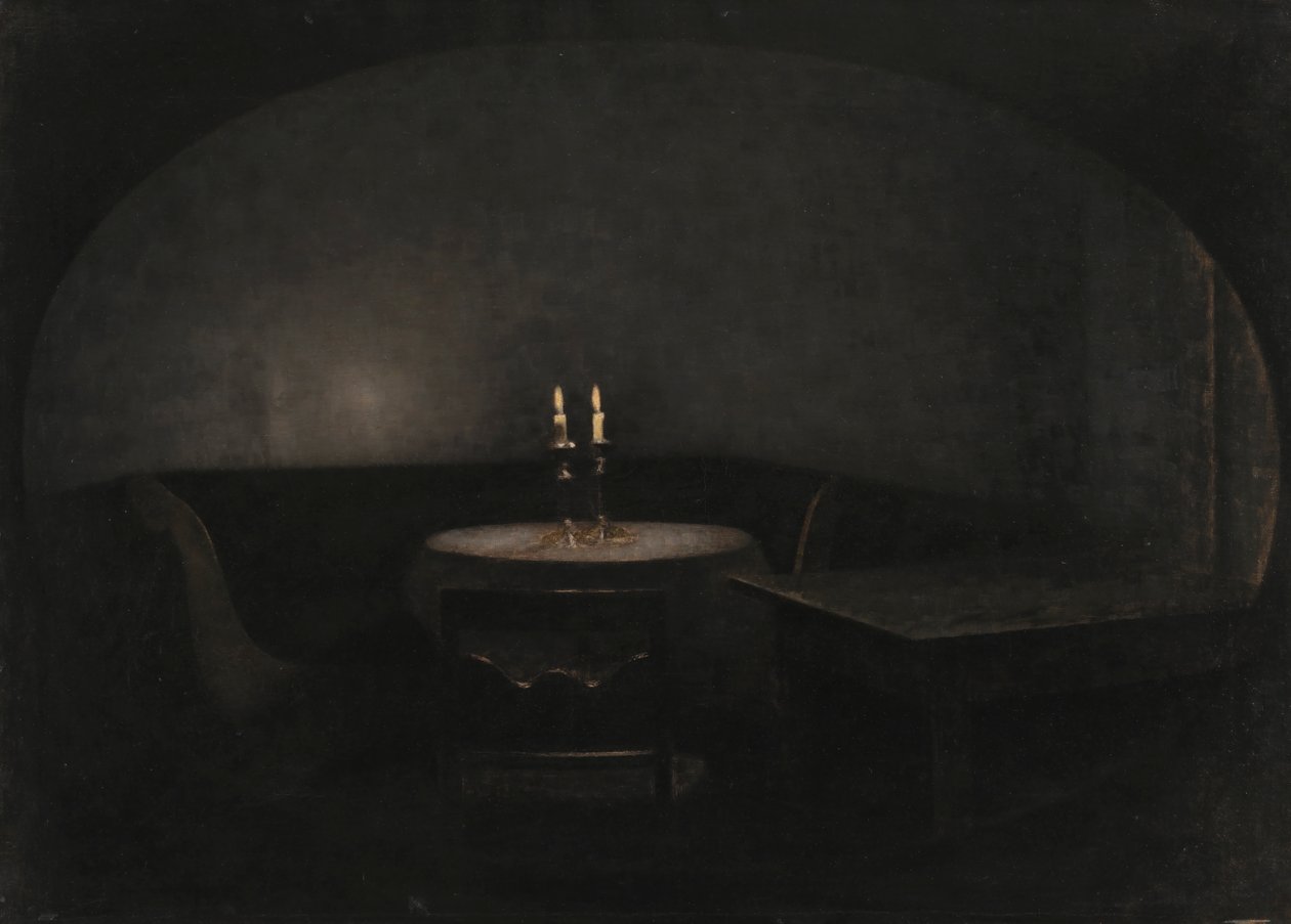 Interior. Luz artificial de Vilhelm Hammershøi