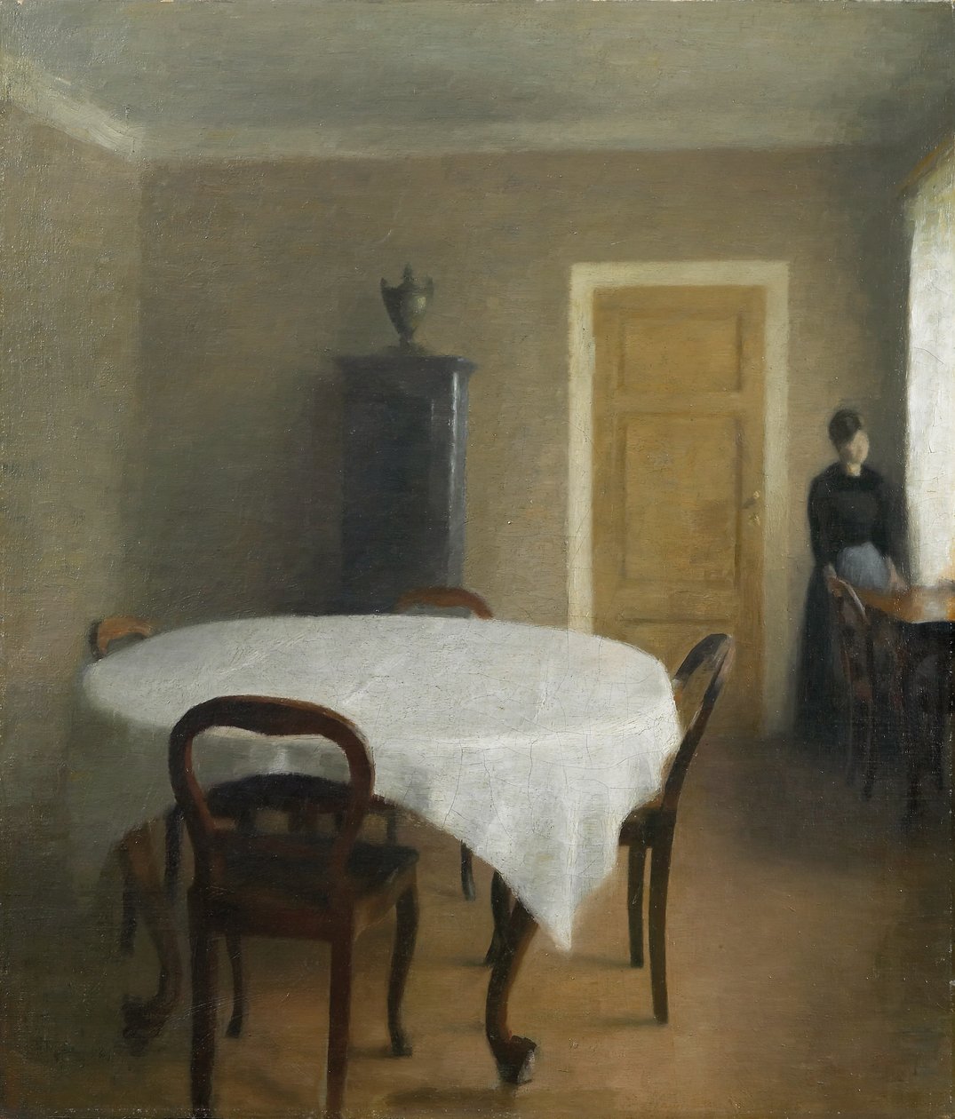 Interior, a sala de jantar na casa da infância de Hammershøi, Frederiksberg Allé, 1891 de Vilhelm Hammershoi