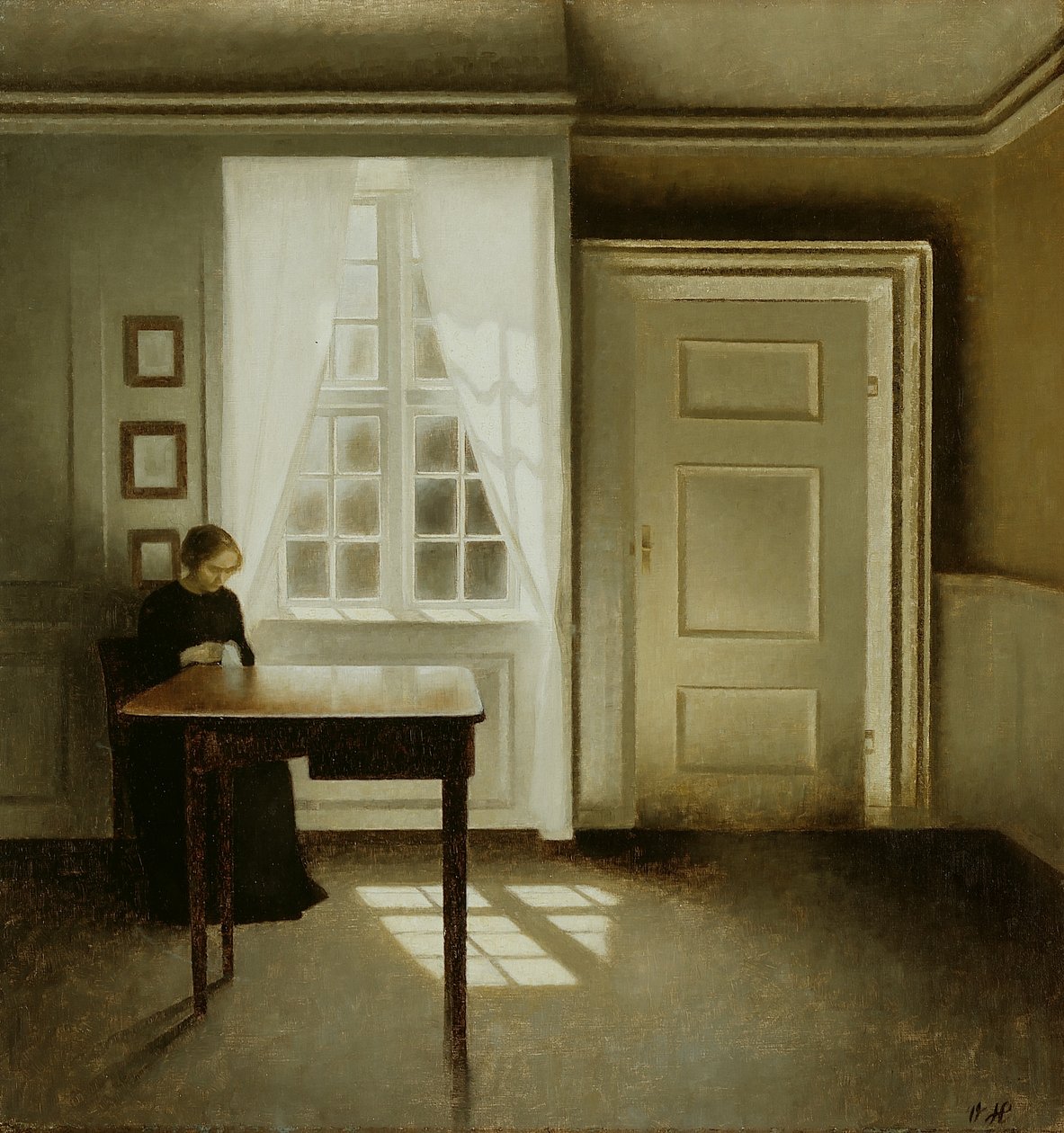 Interior com uma senhora, 1901 de Vilhelm Hammershoi
