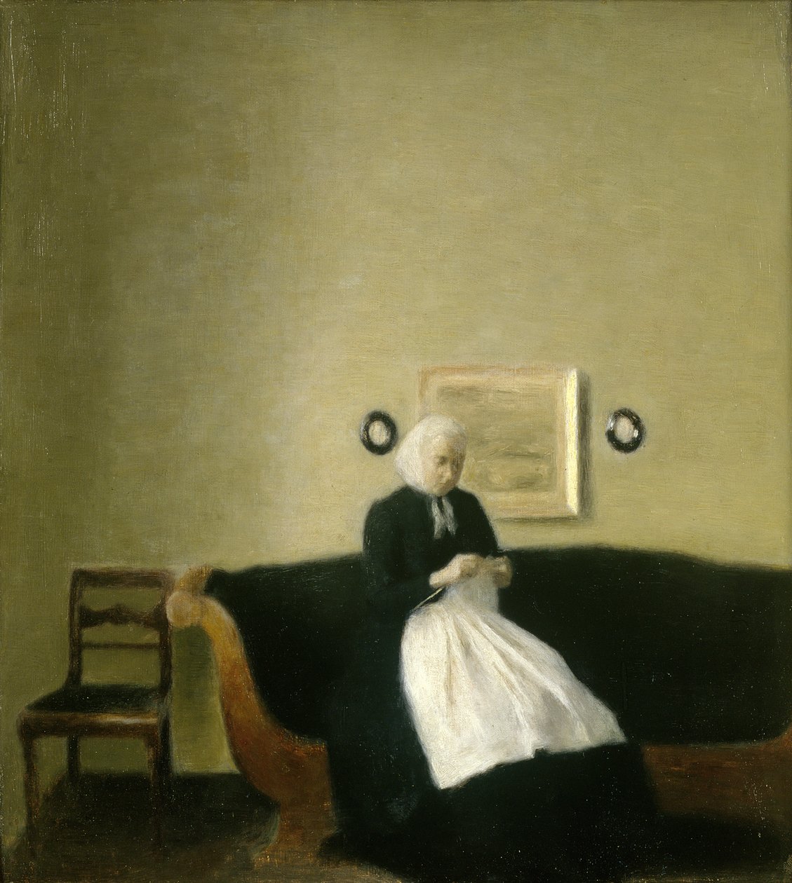 Interior com a mãe do artista de Vilhelm Hammershoi