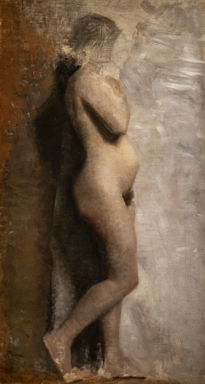 Modelo feminino nu, perfil de Vilhelm Hammershoi