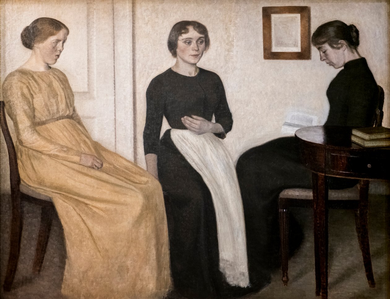 Três jovens mulheres de Vilhelm Hammershoi