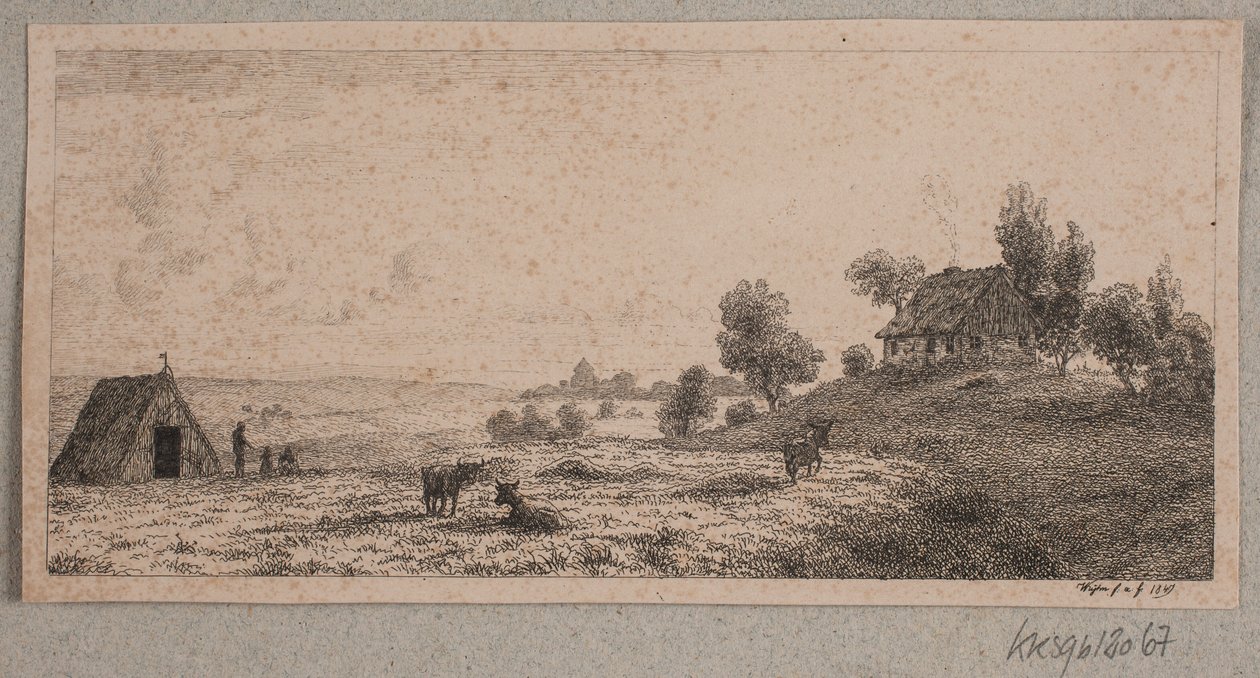 Paisagem com uma casa de fazenda e uma cabana de Vilhelm Kyhn