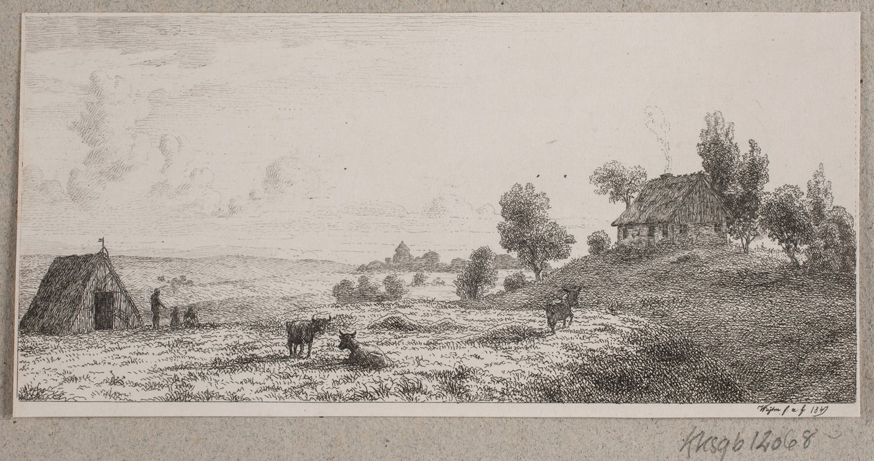 Paisagem com uma casa de fazenda e uma cabana de Vilhelm Kyhn