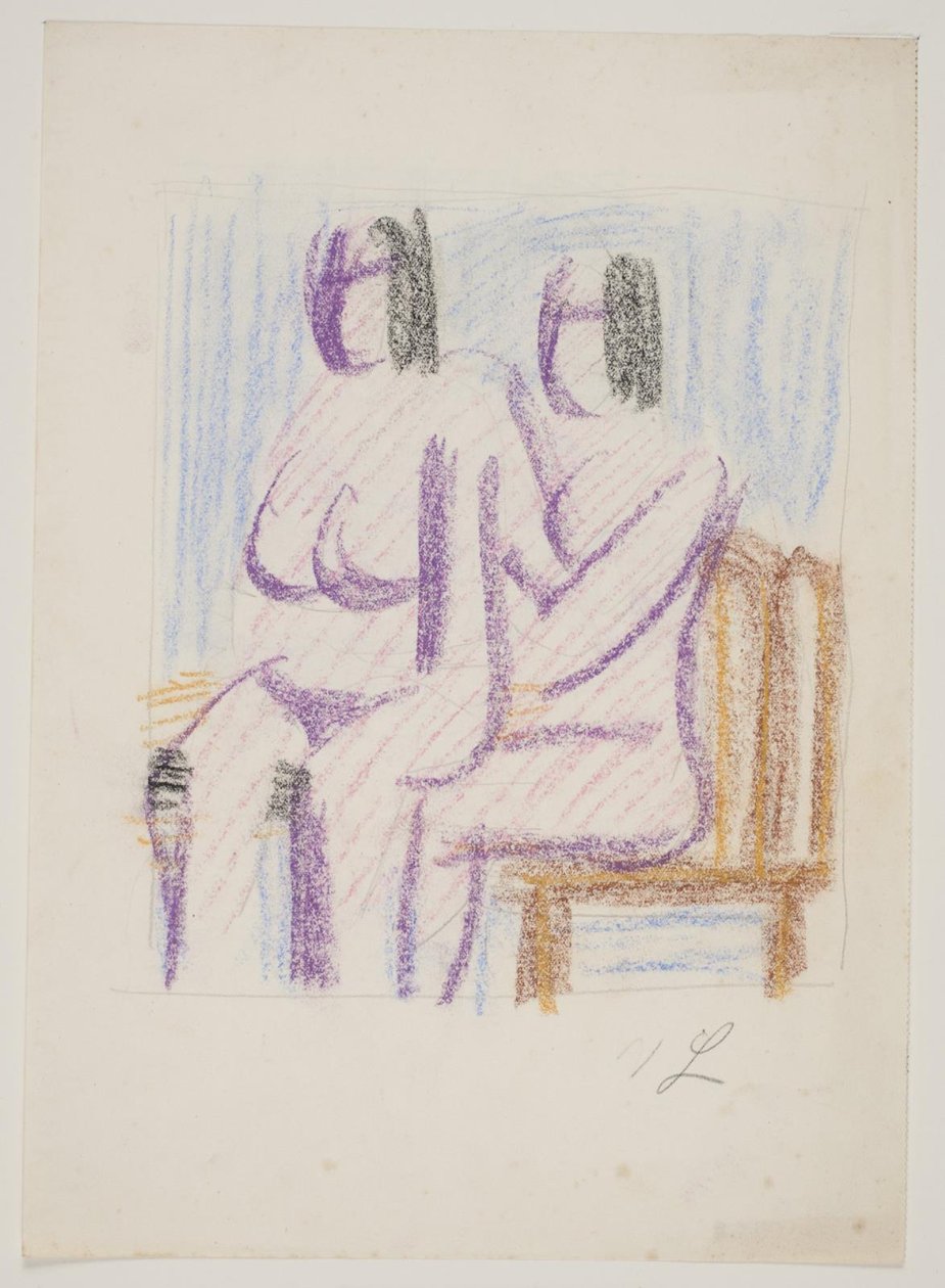 Estudo de composição com 2 mulheres nuas sentadas de Vilhelm Lundstrøm