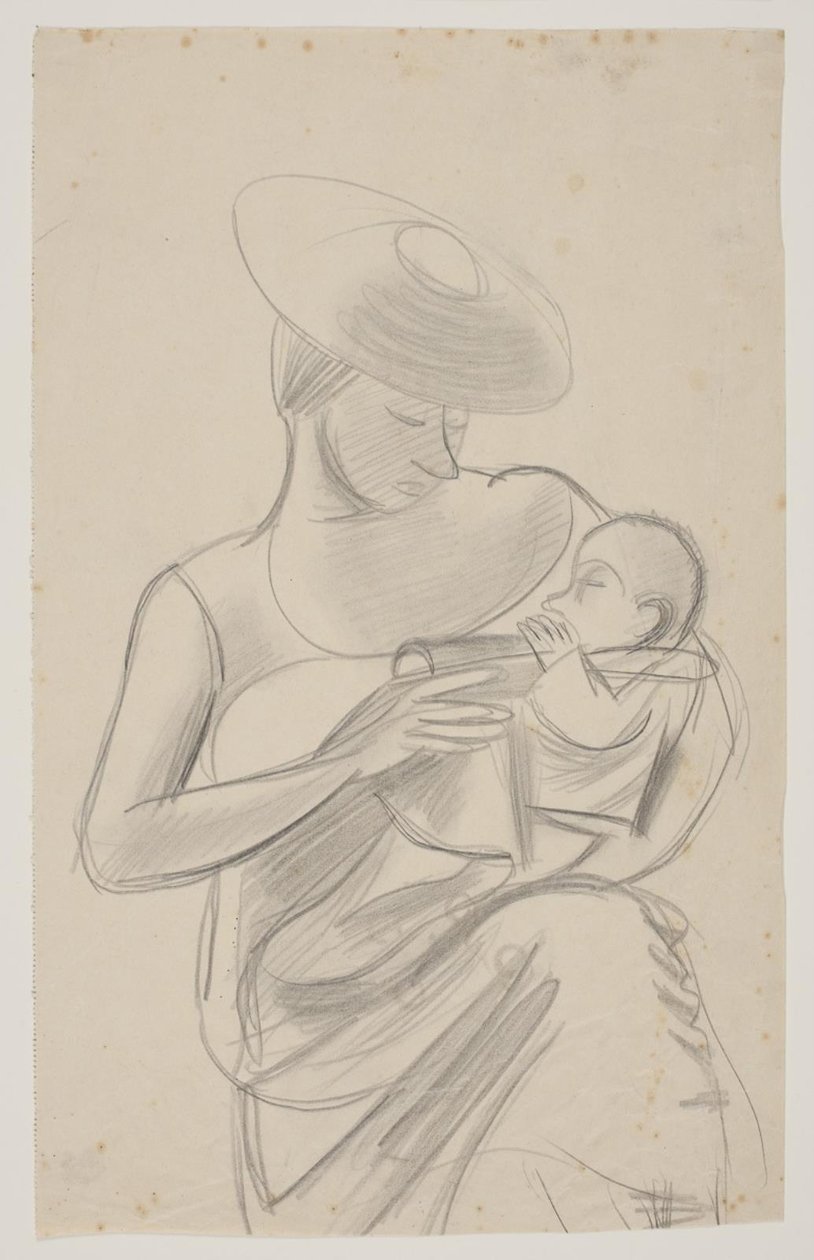 A esposa do artista com a filha recém-nascida Dorte de Vilhelm Lundstrøm