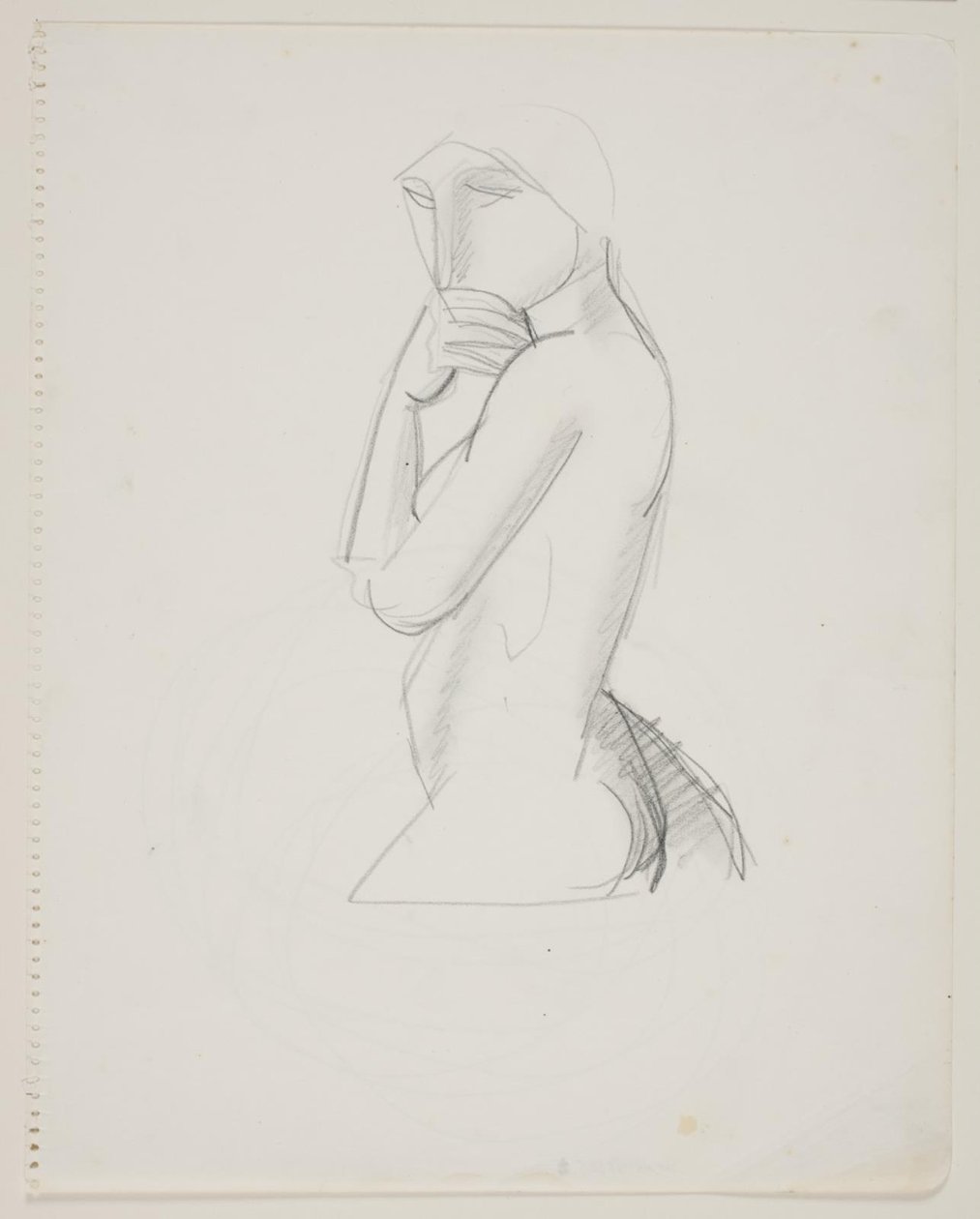 Modelo feminino, figura 3/4, com a mão na boca de Vilhelm Lundstrøm
