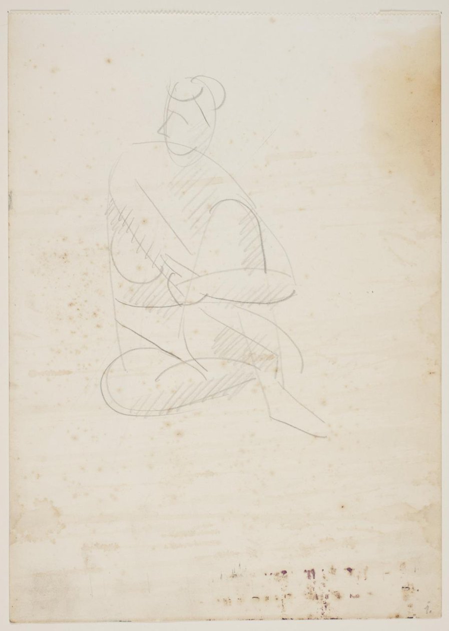 Mulher nua sentada, vista frontal, braços em volta do joelho levantado de Vilhelm Lundstrøm