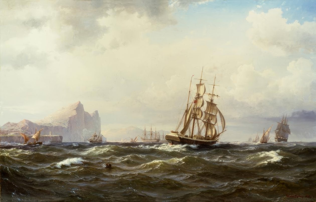 Navios no Estreito de Gibraltar de Vilhelm Melbye