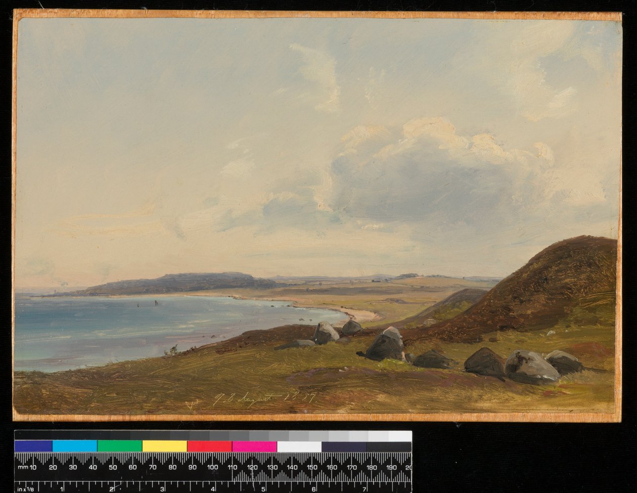 Vista para Hesbjerg da propriedade Hornbaek, 1857 (óleo sobre papel a bordo) de Vilhelm Peterson