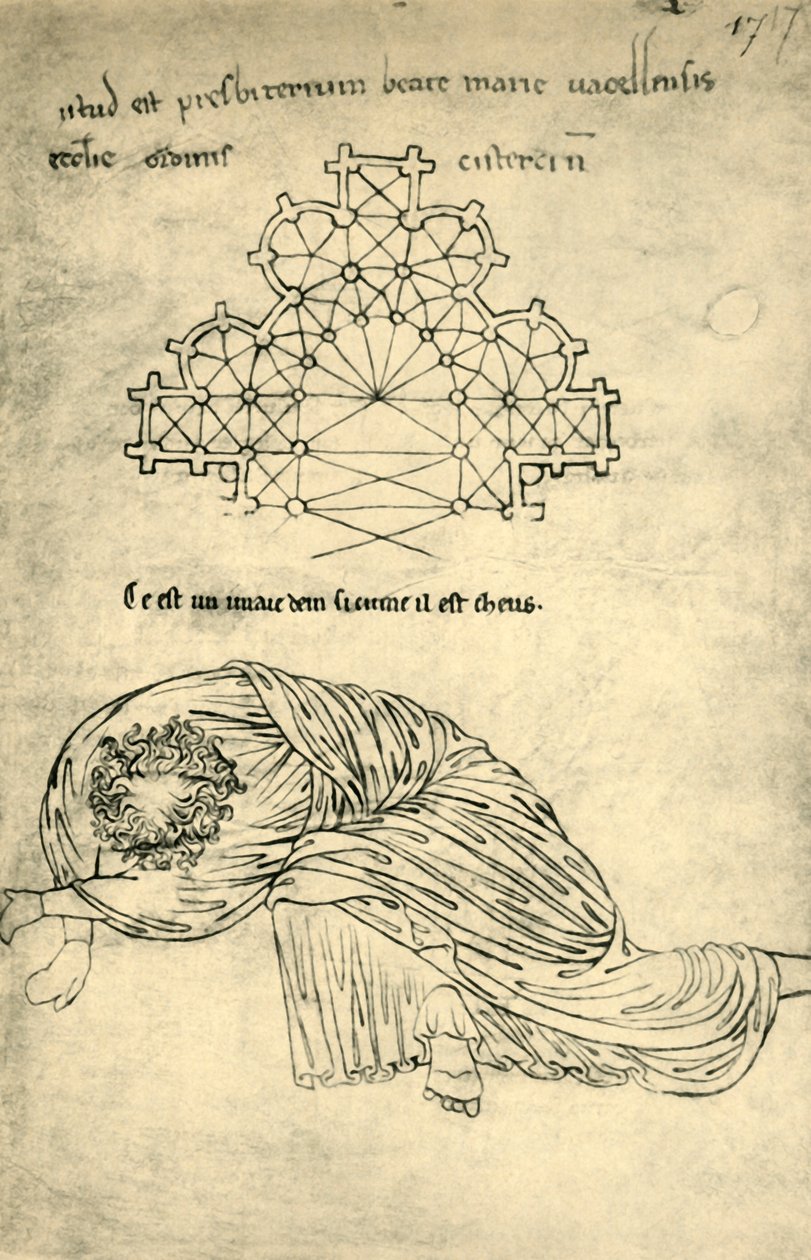 Plano da igreja e apóstolo adormecido, 1220-1240, 1943. de Villard de Honnecourt