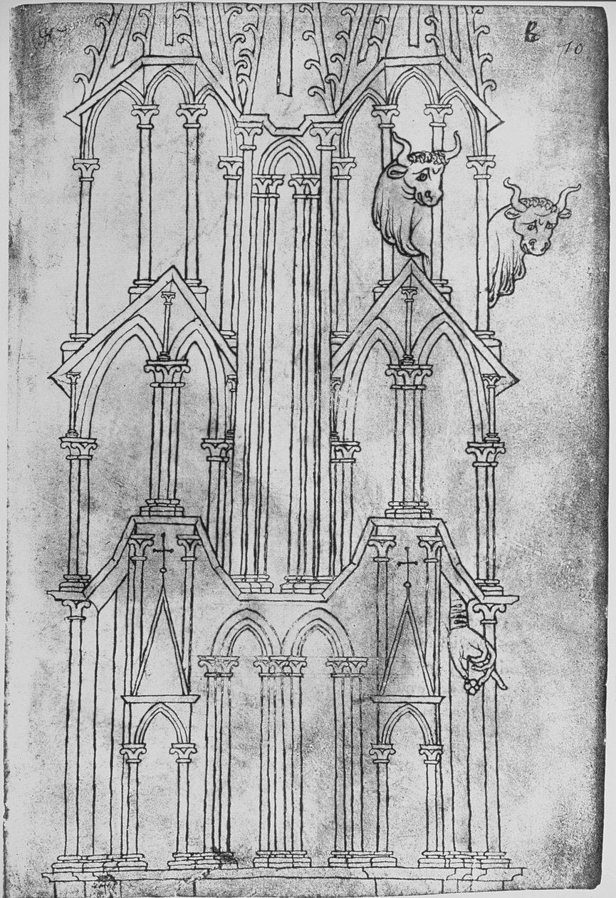 Elevação da torre da Catedral de Laon (caneta e tinta sobre papel) de Villard de Honnecourt
