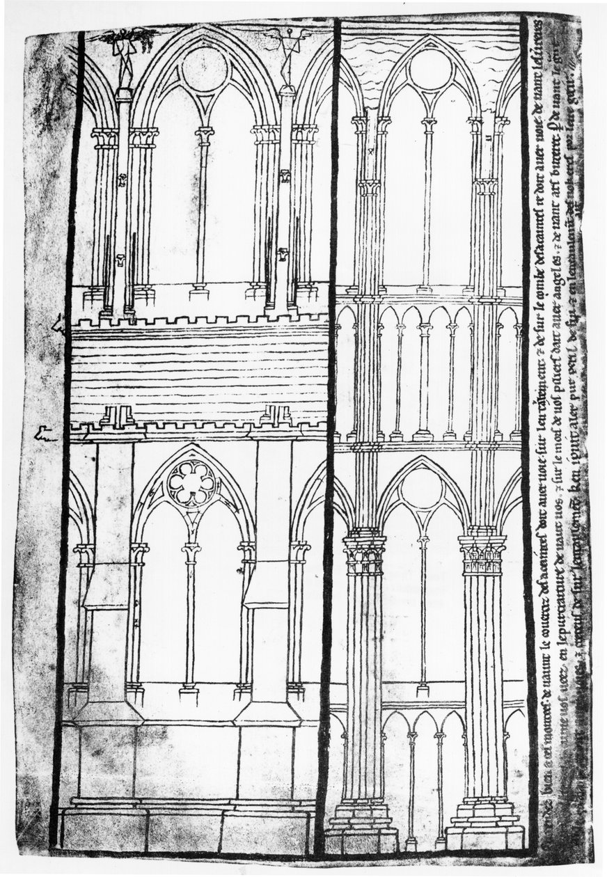 Cópia de fac-símile da Senhora Fr 19093 fol.31v Elevação Exterior e Interior das Paredes Laterais da Catedral de Reims de Villard de Honnecourt