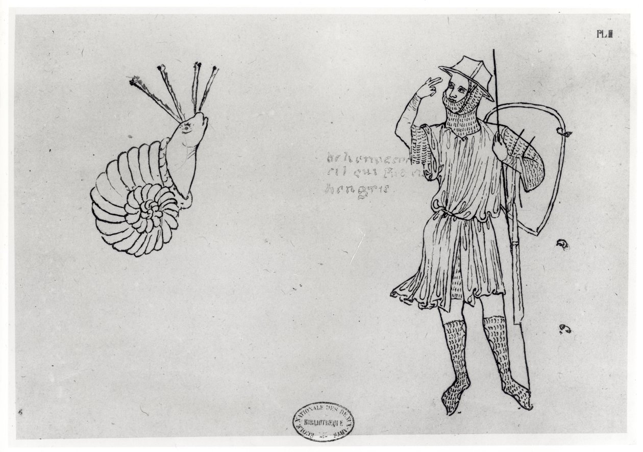 Fol.2 Caracol e soldado húngaro (cópia fac-símile) de Villard de Honnecourt