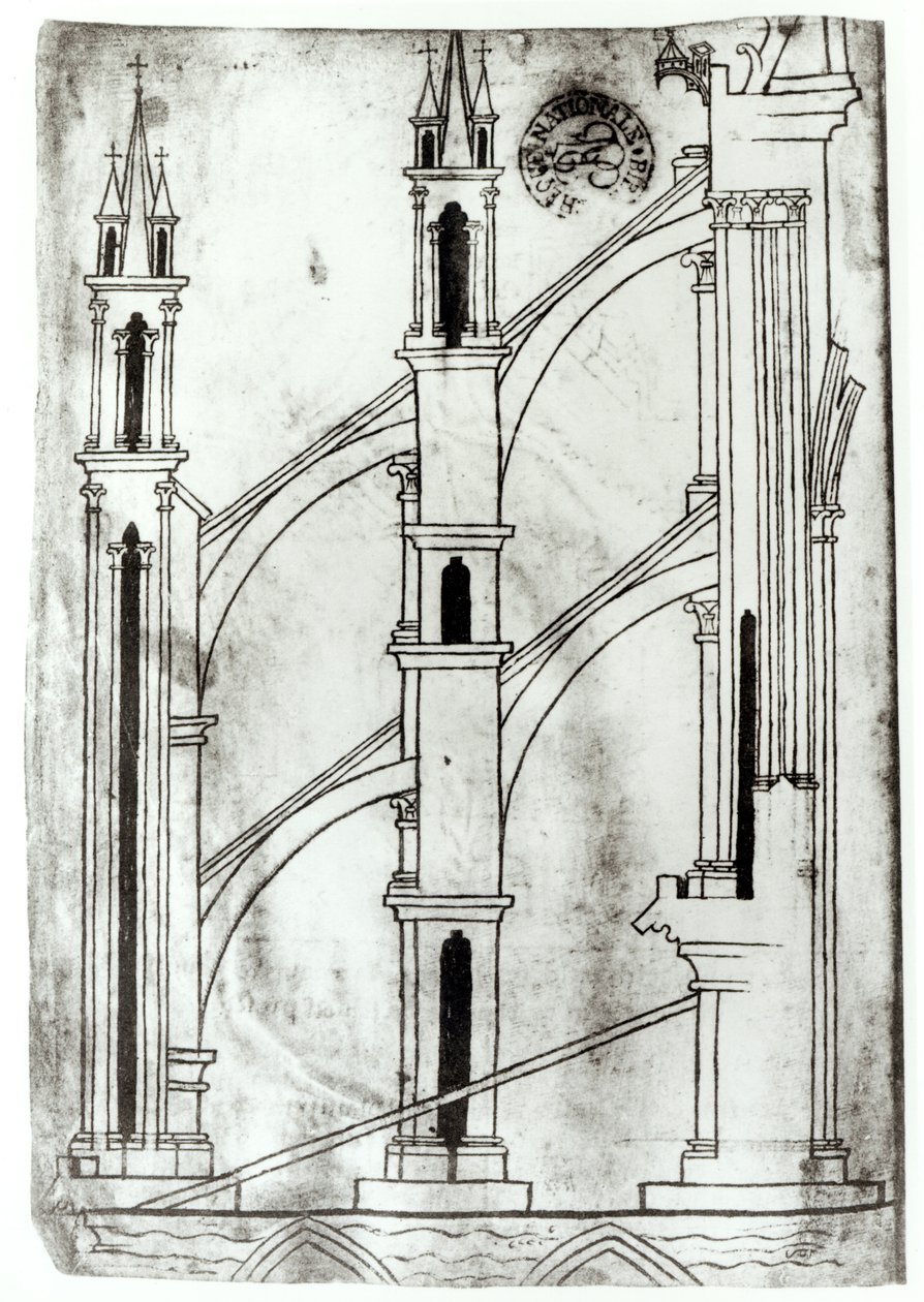 Senhora Pe. 19093 f.32v Seção da parede e arco das capelas absidiais da Catedral de Reims (cópia fac-símile) de Villard de Honnecourt