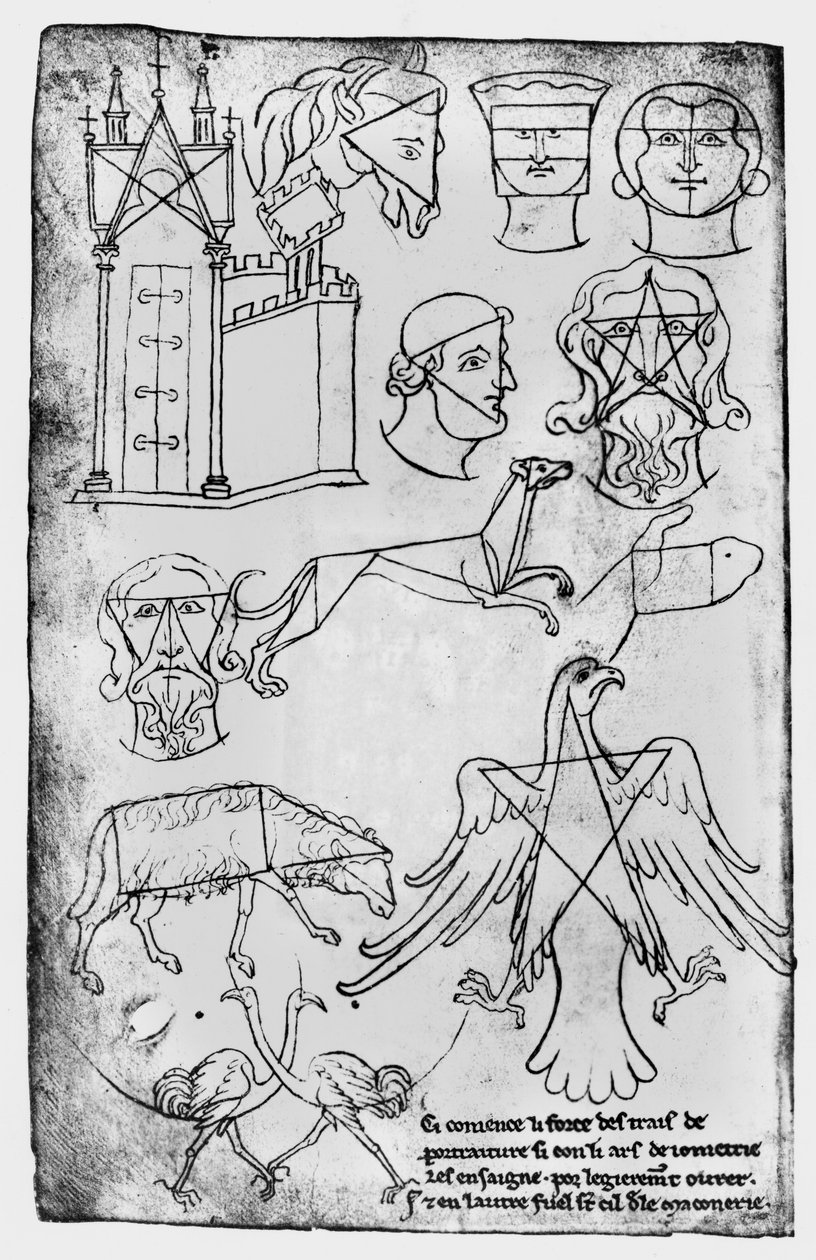 Sra. Fr 19093 fol.18v Vários desenhos (cópia fac-símile) de Villard de Honnecourt