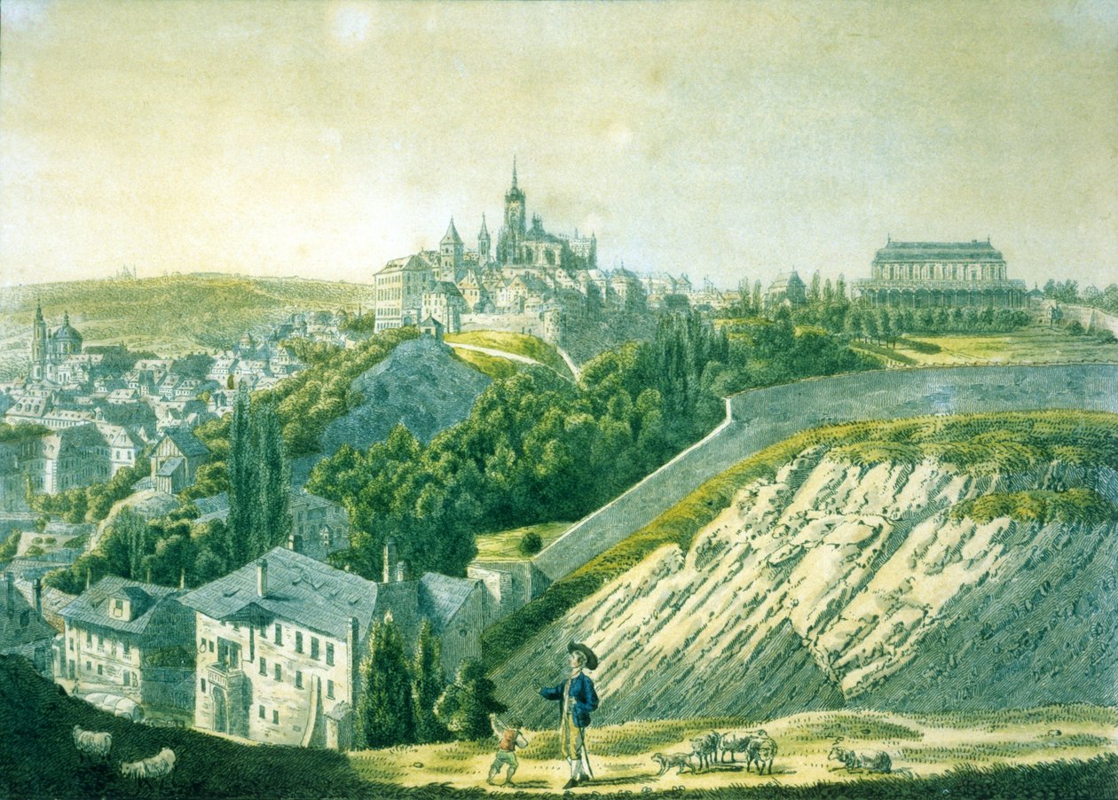 Vista do Castelo de Praga do Oriente, 1825 (gravura com aquatint) de Vincenc Morstadt