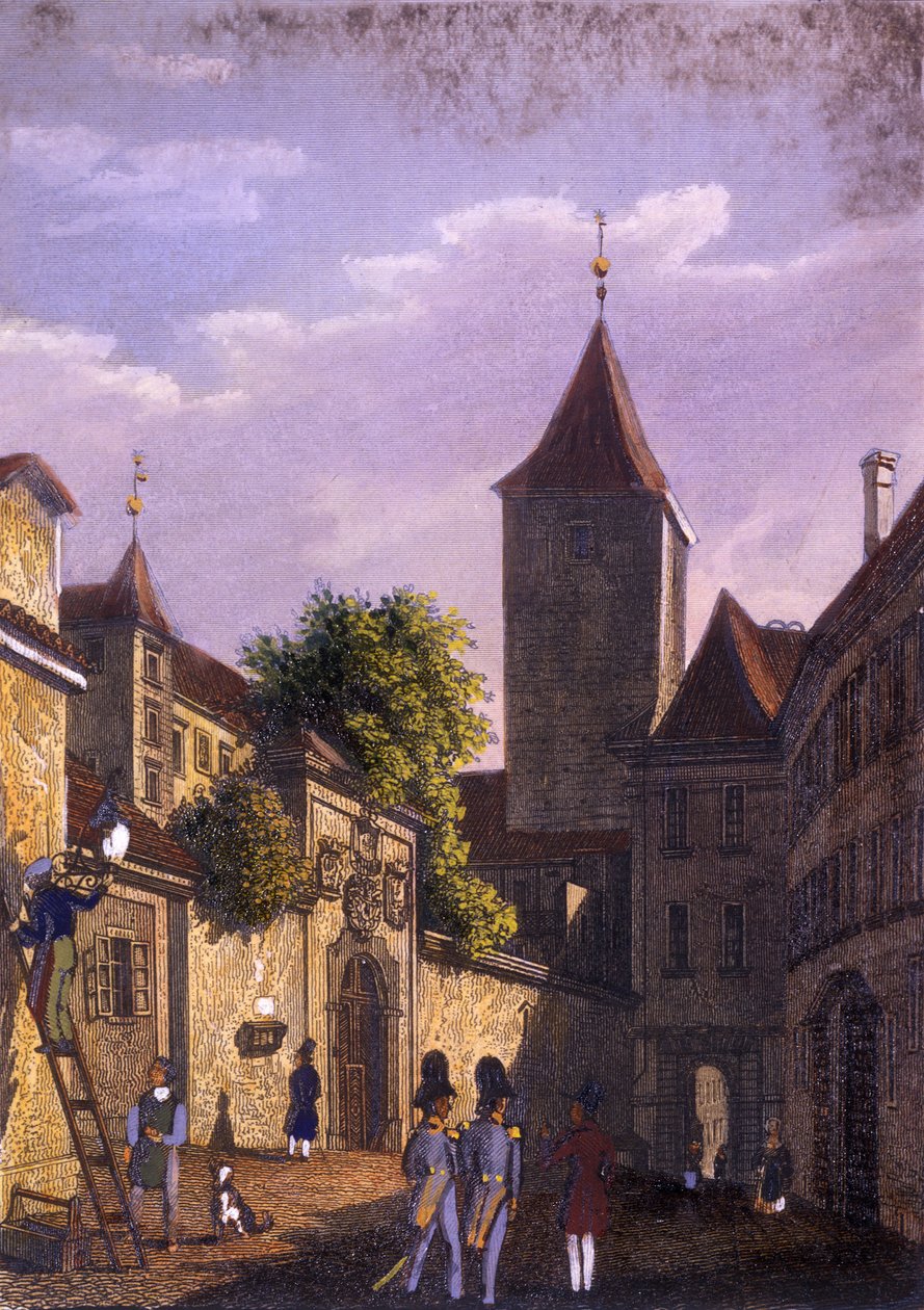 Antigo Palácio de Burgrave, 1847 (gravura em aço colorido) de Vincenc Morstadt