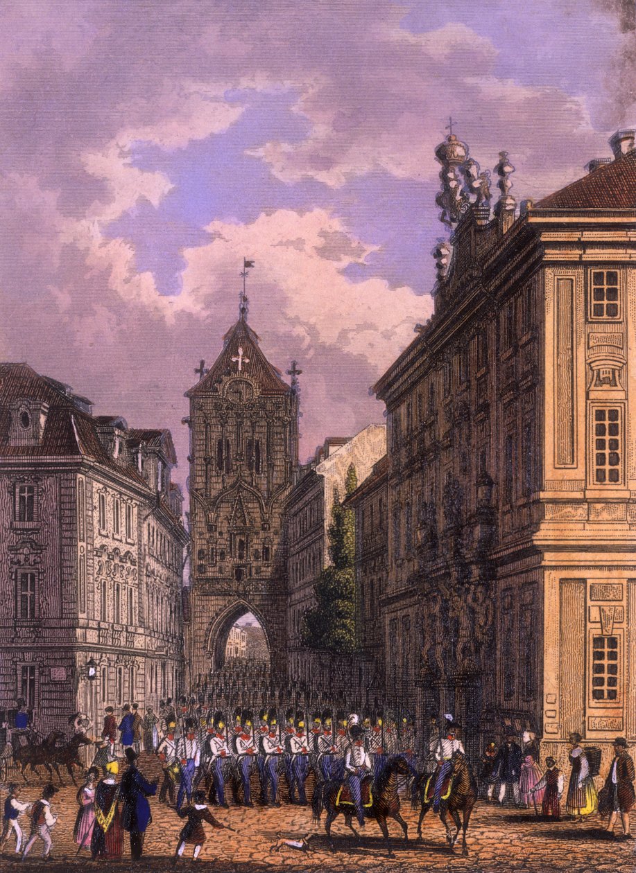 Rua Celetná, 1847 (gravura em aço colorido) de Vincenc and Geissler, F. Morstadt