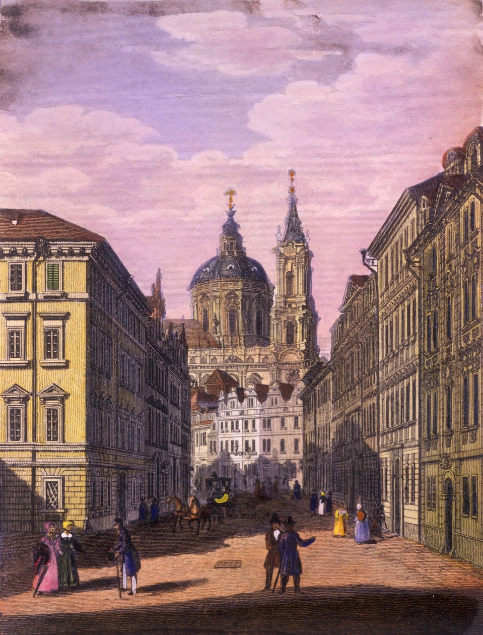 Igreja de São Nicolau no quarteirão, Praga, 1847 (gravura em aço colorido) de Vincenc and Geissler, F. Morstadt