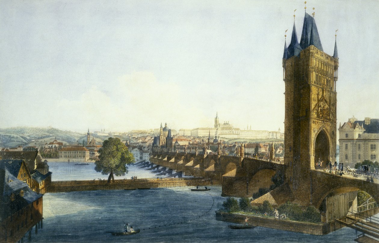Vista do Castelo de Praga e do Bairro Pequeno do Sudoeste, 1836 (aquatinta colorida) de Vincenc and Richter, Carl August Morstadt