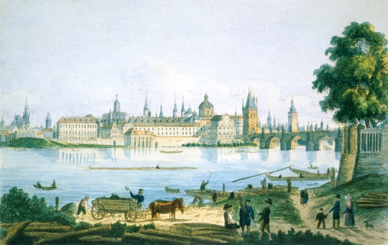 Vista de Praga do quartel, 1830 (gravura colorida) de Vincenc Morstadt