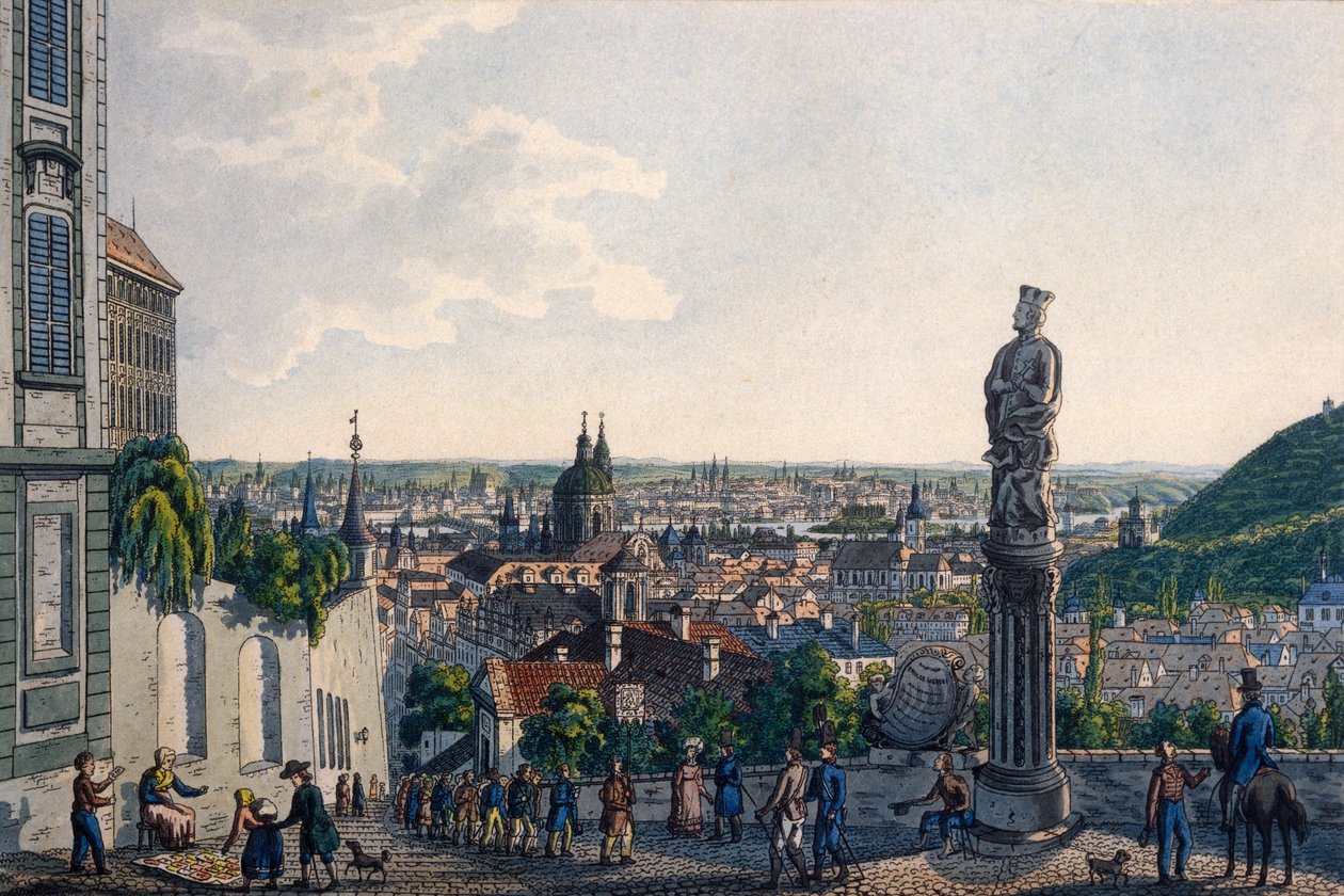 Vista de Praga do New Castle Steps, 1835 (gravura colorida) de Vincenc Morstadt