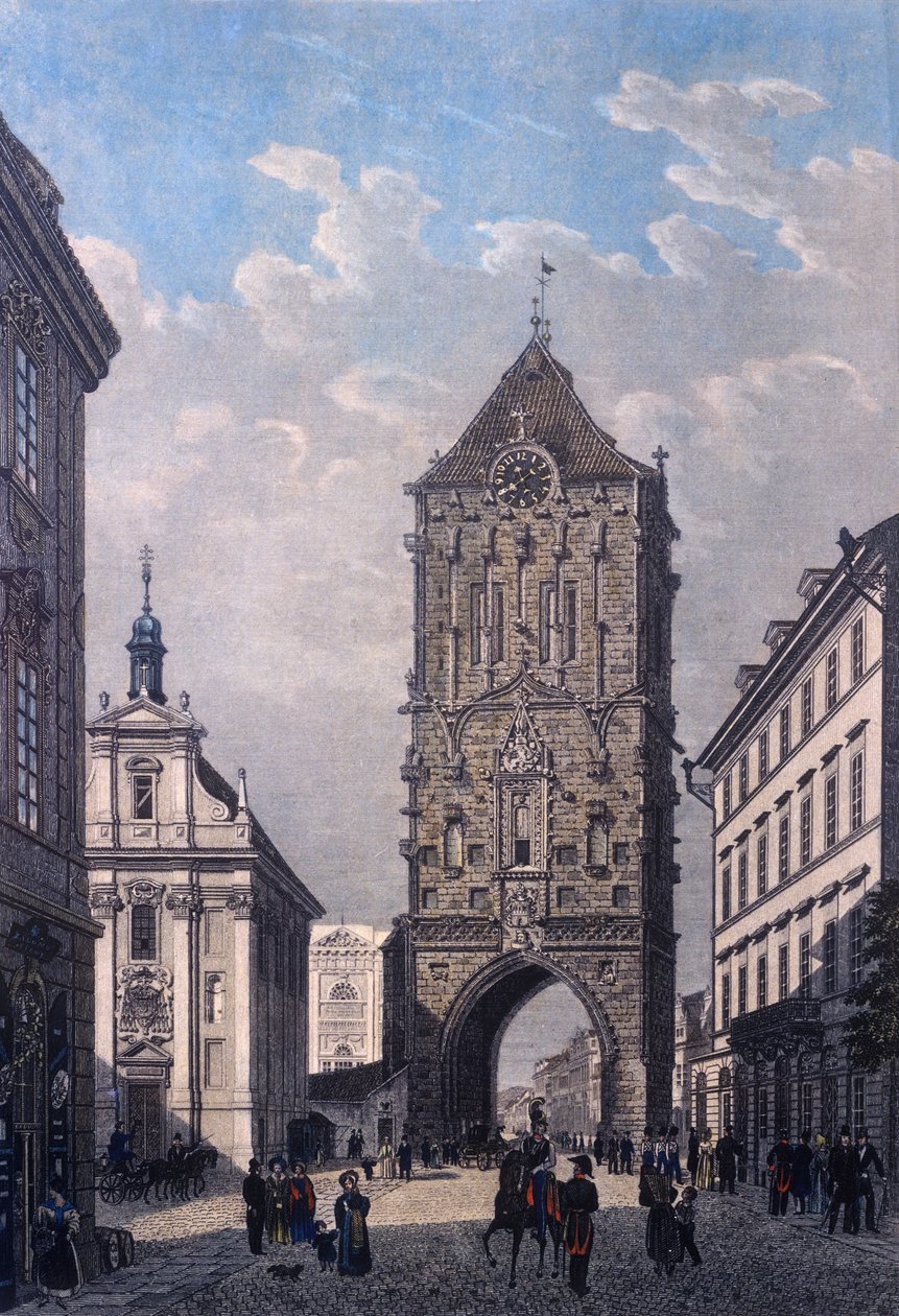 Vista da Torre da Pólvora do Oeste, gravada por V. Merklas, 1835 (gravura em aço colorido) de Vincenc Morstadt