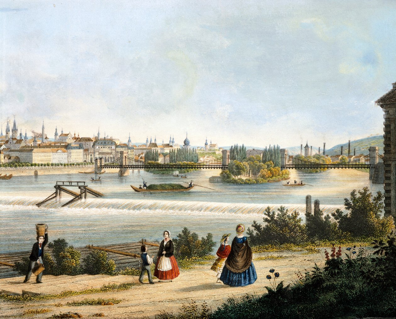 Praga no rio Moldava (Vltava), por Vincent Morstadt, República Checa de Vincenc Morstadt