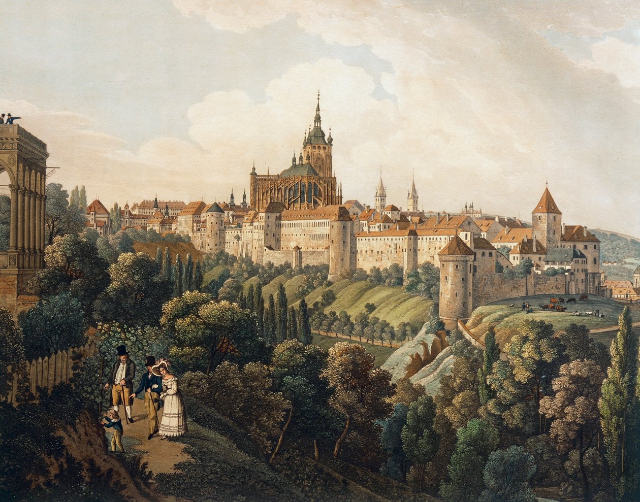 Vista de Praga a partir do Belvedere por Vincent Morstadt (aguarela) de Vincenc Morstadt