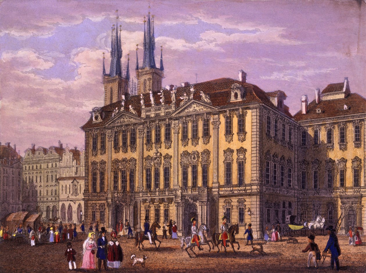 Palácio de Goltz-Kinsky (Kinsky), Praga, 1847 (gravura em aço colorido) de Vincenc and Geissler, F. Morstadt