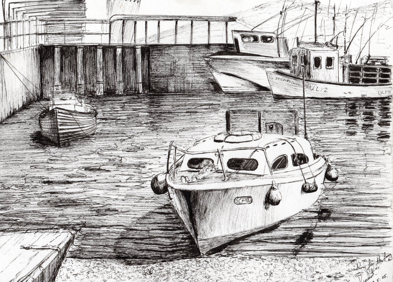 Barcos em Islay Scotland, 2005, (tinta no papel) de Vincent Alexander Booth
