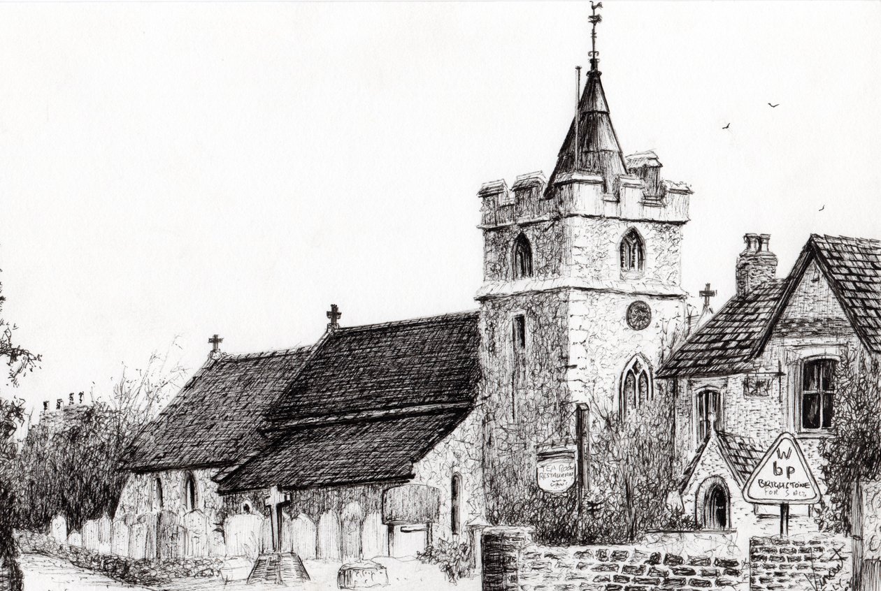Igreja de Brighstone IOW, 2008, (tinta no papel) de Vincent Alexander Booth