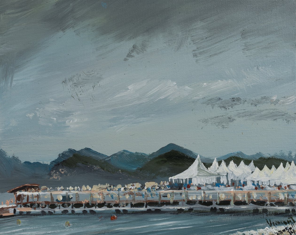Barracas do Festival de Cinema de Cannes 2014, 2914, (acrílico sobre tela) de Vincent Alexander Booth