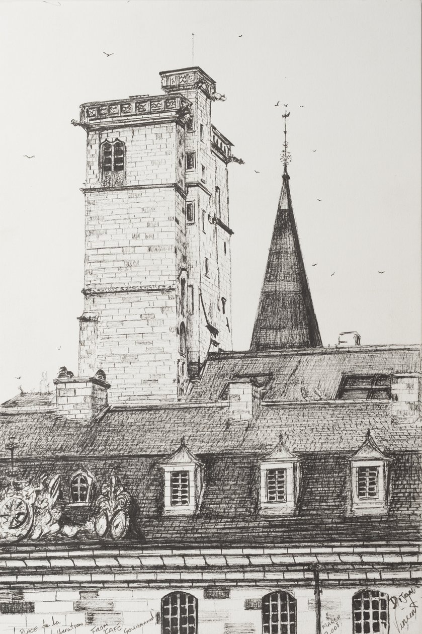 Telhados de Dijon, França, 2008, (tinta sobre papel) de Vincent Alexander Booth