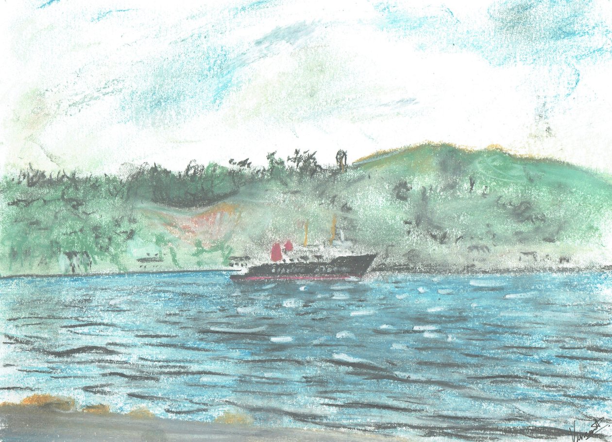 Ferry para a Ilha de Jura, 2005, (pastéis em papel) de Vincent Alexander Booth